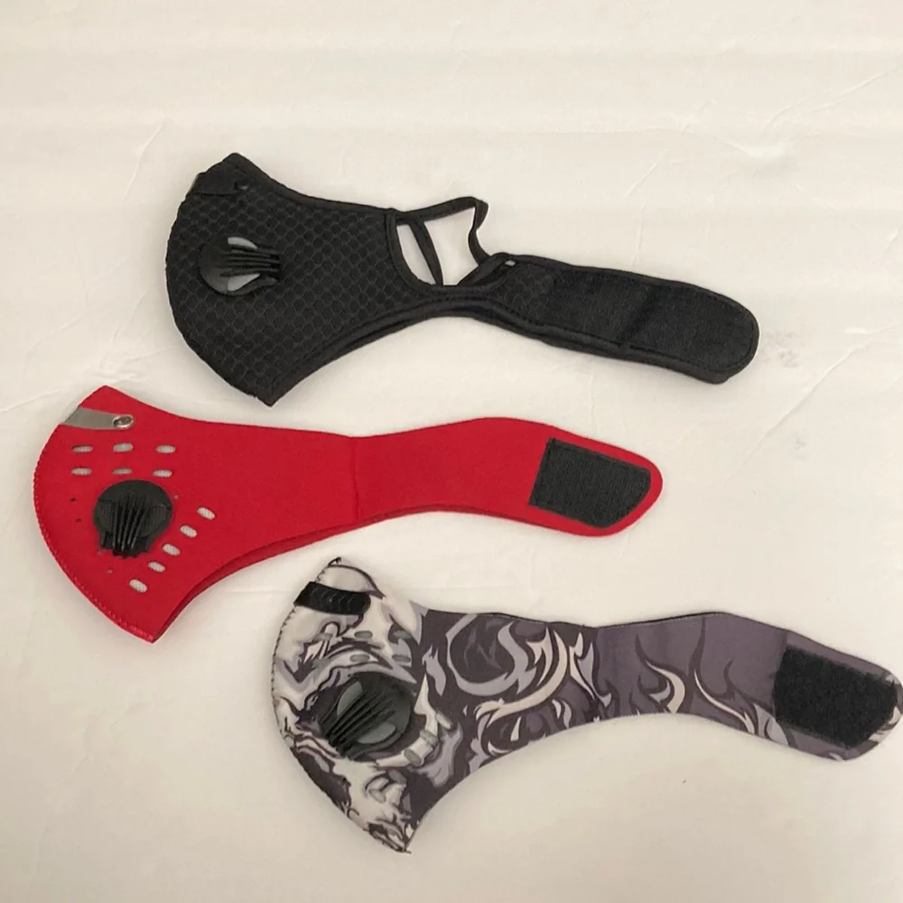 Bundle of 3 Men’s/Unisex Adult Reusable Red & Grey Neoprene Face Masks + Black